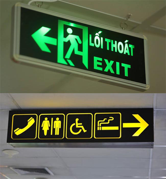 bảng exit chỉ dẫn hướng lối thoát hiểm